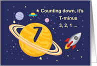 7th Birthday Planets in Outer Space with Rocket Ship card