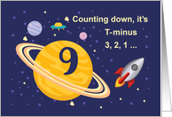9th Birthday Planets in Outer Space with Rocket Ship card