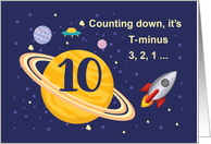 10th Birthday Planets in Outer Space with Rocket Ship card
