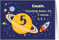 Custom Relation Cousin 5th Birthday Planets in Outer Space with Rocket card