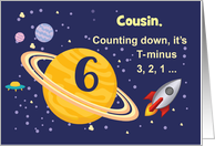 Custom Relation Cousin 6th Birthday Planets in Outer Space with Rocket card