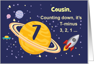 Custom Relation Cousin 7th Birthday Planets in Outer Space with Rocket card