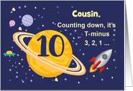 Custom Relation Cousin 10th Birthday Planets in Outer Space Rocket card