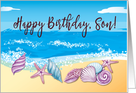 Birthday to Grown Son With Treasured Seashells on Beach card