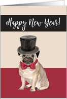New Year Pug Dog in Top Hat and Bow card
