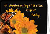 First Anniversary of Loss of Baby Butterfly on Sunflowers card