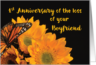 First Anniversary of Loss of Boyfriend Butterfly on Sunflowers card