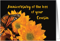 Anniversary of Loss of Cousin Butterfly on Sunflowers card