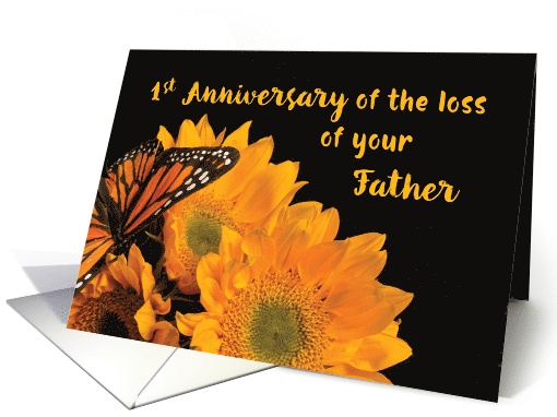 First Anniversary of Loss of Father Butterfly on Sunflowers card