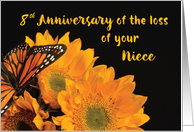 Custom Year Eighth Anniversary of Loss of Niece Butterfly on Sunflower card