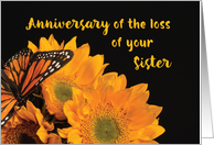 Anniversary of Loss of Sister Butterfly on Sunflowers card