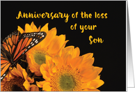 Anniversary of Loss of Son Butterfly on Sunflowers card