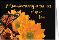 Custom Year Second Anniversary of Loss of Son Butterfly on Sunflowers card