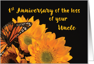 First Anniversary of Loss of Uncle Butterfly on Sunflowers card