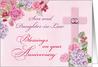 Son and Daughter in Law Religious Wedding Anniversary Rings Cross card