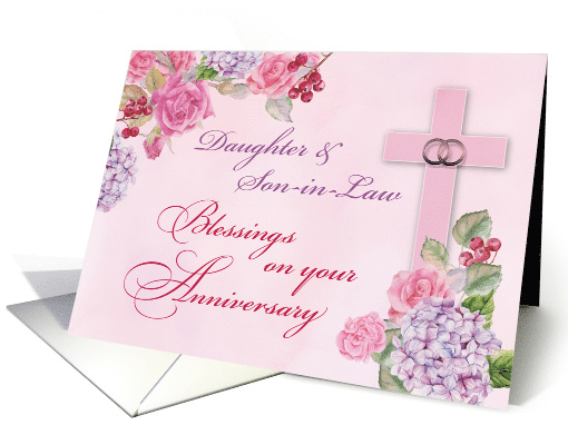 Daughter and Son in Law Religious Wedding Anniversary Rings Cross card