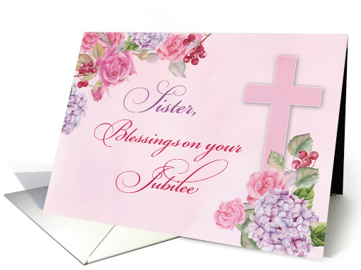 Nun Catholic Sister Anniversary of Religious Life Cross Flowers card