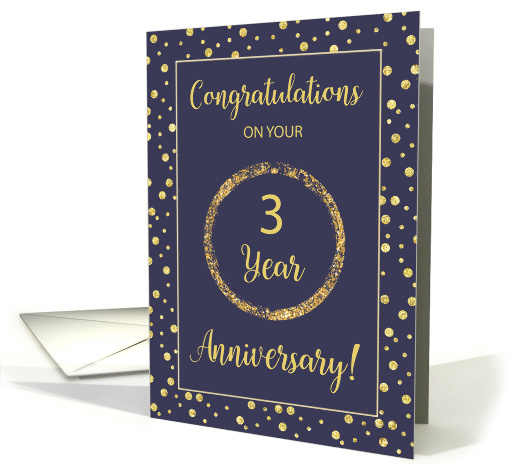 Three Year Business Anniversary Navy and Gold Look Dots card (1533852)