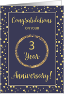 Three Year Business Anniversary Navy and Gold Look Dots card