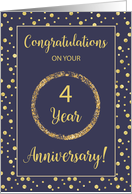 Four Year Business Anniversary Navy and Gold Look Dots card