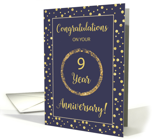 Nine Years Business Anniversary Navy and Gold Look Dots card (1534084)