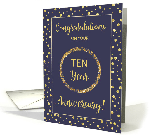 Ten Years Business Anniversary Navy and Gold Look Dots card (1534086)