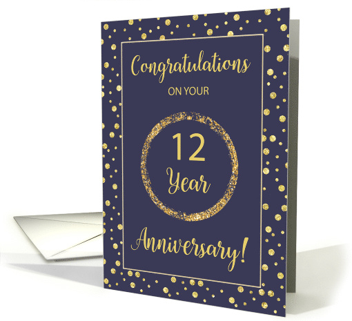Twelve Years Business Anniversary Navy and Gold Look Dots card