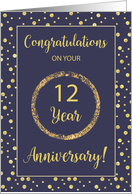 Twelve Years Business Anniversary Navy and Gold Look Dots card