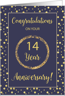 Fourteen Years Business Anniversary Navy and Gold Look Dots card