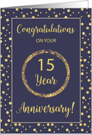 Fifteen Years Business Anniversary Navy and Gold Look Dots card