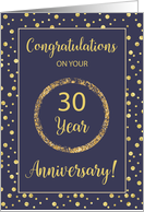 Thirty Years Business Anniversary Navy and Gold Look Dots card