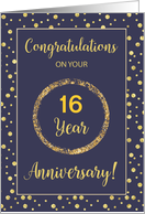 Custom Year Sixteen Years Business Anniversary Navy and Gold Look Dots card