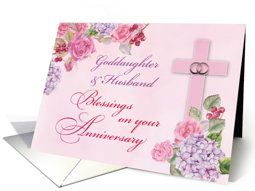 Goddaughter and Husband Religious Wedding Anniversary Rings Cross card