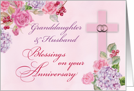 Granddaughter and Husband Religious Wedding Anniversary Rings Cross card