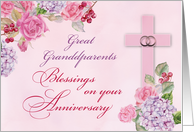 Great Grandparents Religious Wedding Anniversary Rings Cross Flowers card