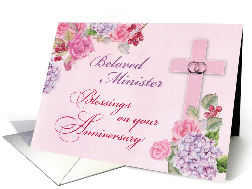 Minister Religious Wedding Anniversary Rings Cross Flowers card