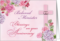 Minister Religious Wedding Anniversary Rings Cross Flowers card