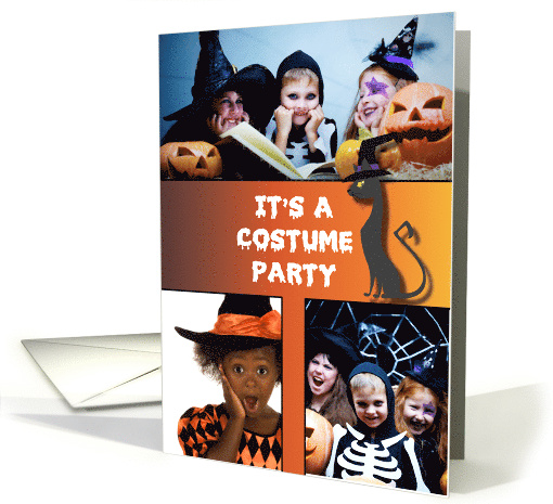 Invitation Halloween Costume Party 3 Photo Custom Name Black Cat card