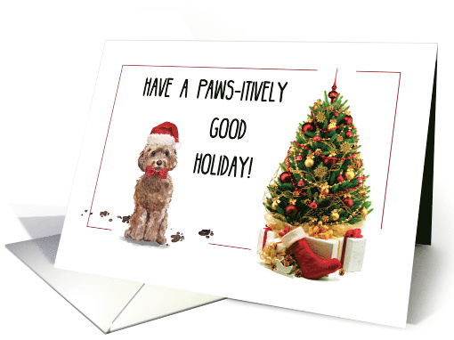 Brown Cockapoo Funny Christmas Dog and Tree card (1534336)