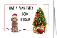 Brown Cockapoo Funny Christmas Dog and Tree card