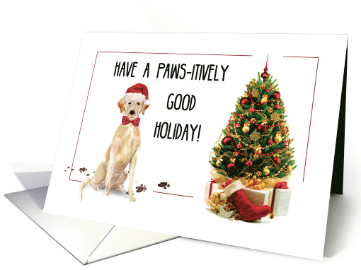 Yellow Labrador Retriever Funny Christmas Dog and Tree card (1534338)