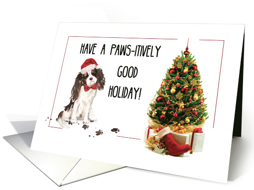 Tri Color King Charles Spaniel Funny Christmas Dog with Tree card