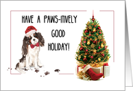 Tri Color King Charles Spaniel Funny Christmas Dog with Tree card