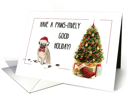 Pug Funny Christmas Dog with Tree card (1534590)