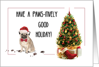 Pug Funny Christmas Dog with Tree card