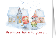 Mouse and Bird Christmas Our Home to Yours card