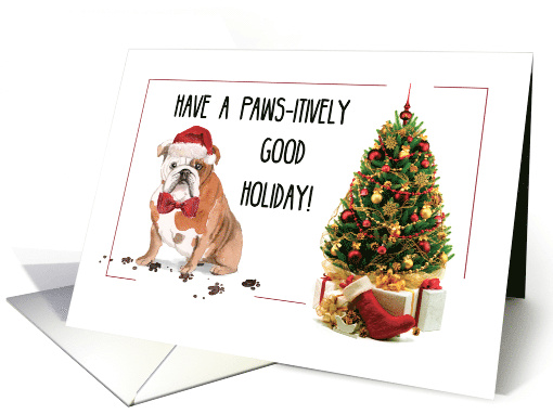 English Bulldog Funny Christmas Dog with Tree card (1534606)