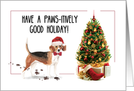 Beagle Funny Christmas Dog with Tree card