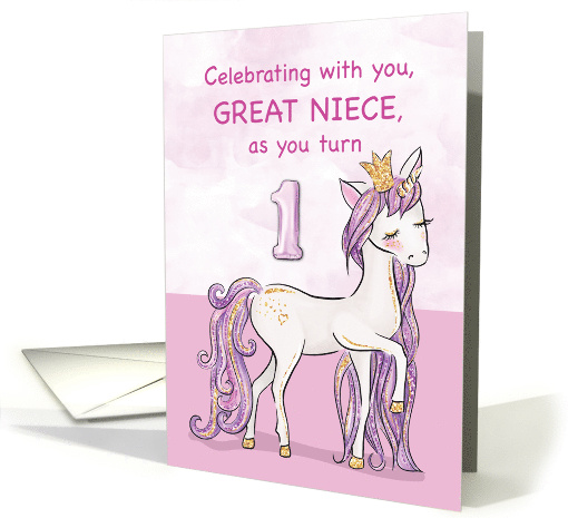 Great Niece 1st Birthday Pink Horse With Crown card (1534912)