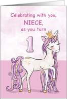 Niece 1st Birthday Pink Horse With Crown card